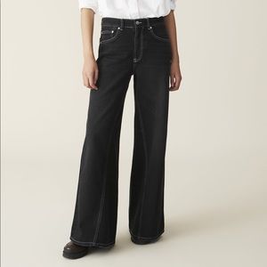 Wide Leg Black Pants w/ White Stitching